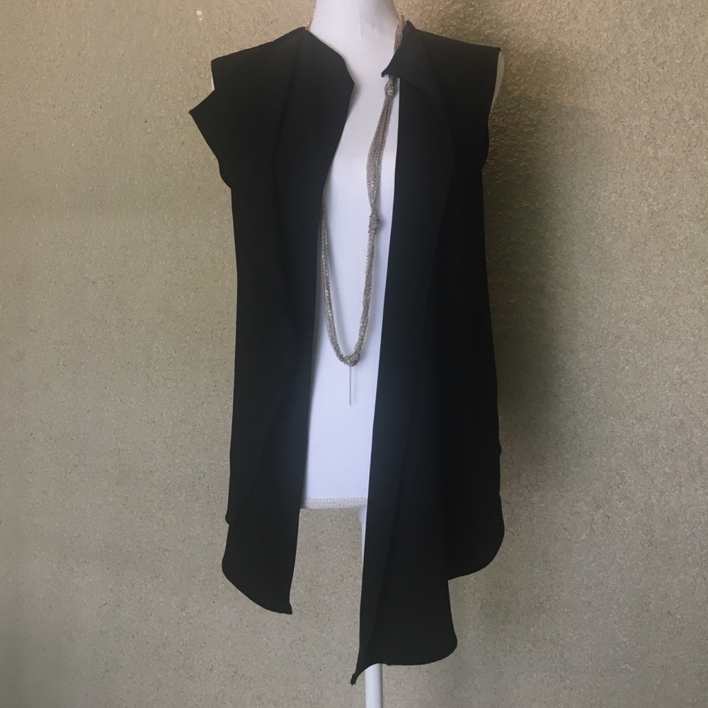Zara Black Sleeveless Draped Open Front Vest